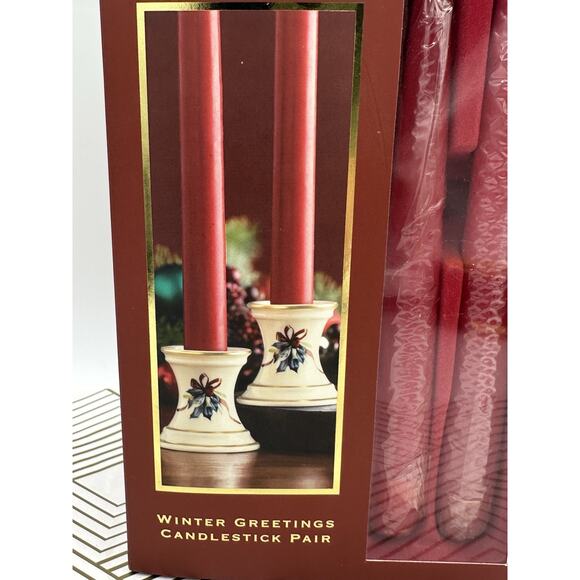 Lennox Holiday Candle Set (2) In The Box With Candles Vintage Christmas - Picture 2 of 5